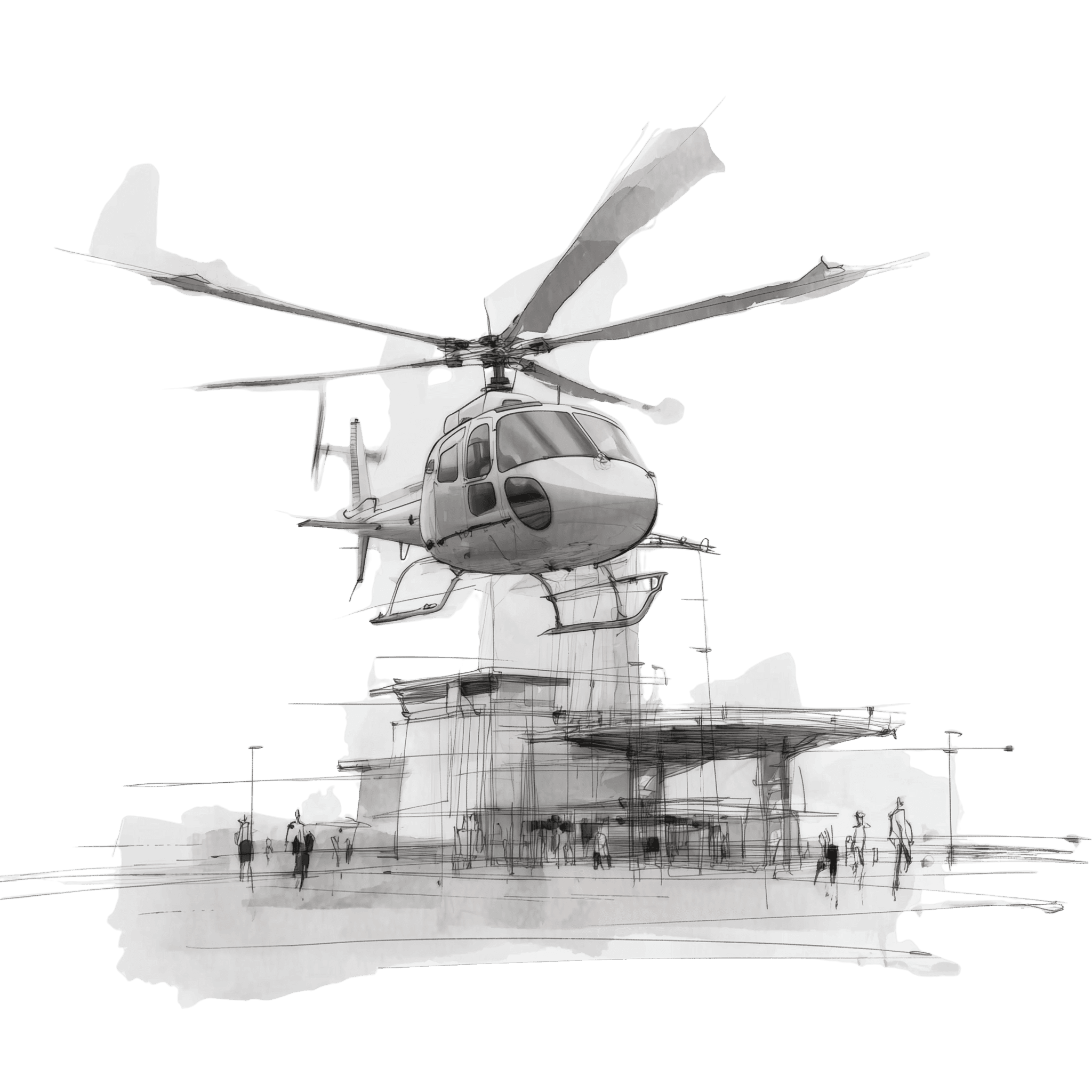 Helicopter landing on helipad